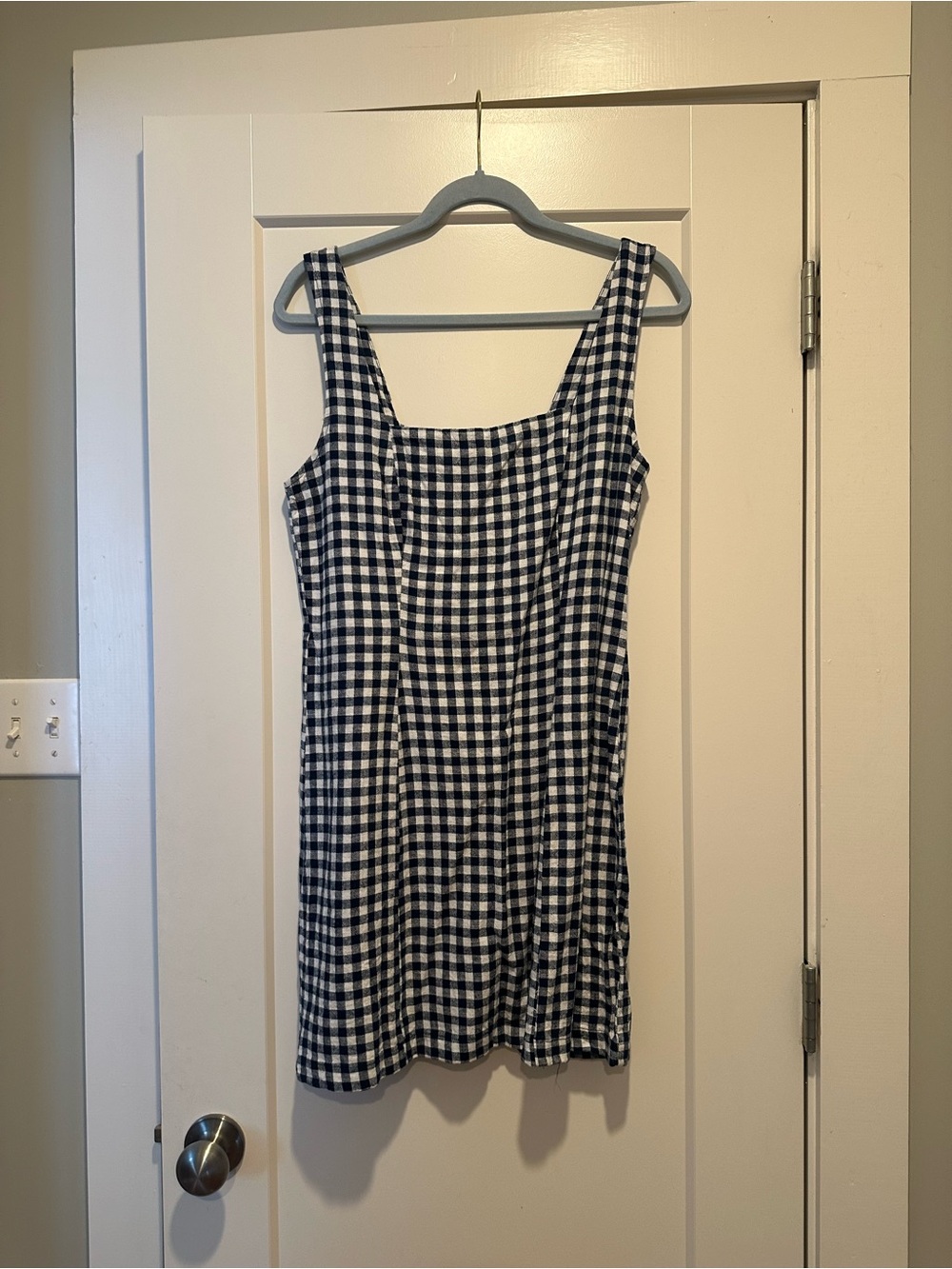 Old Navy and White Gingham Square-Neck Linen Mini Dress